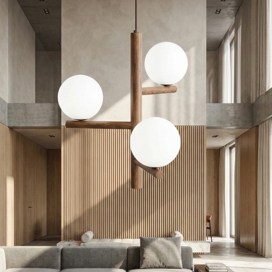 Lampadario di legno noce stile scandinavo
